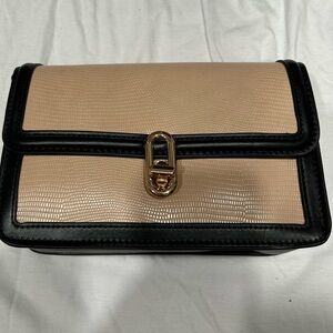 Chic Tan and Black Clutch with Gold Accent